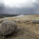 Part from a geothermal areal with steam and mud pots, north Iceland