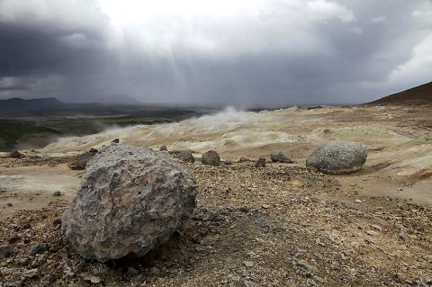 Part from a geothermal areal with steam and mud pots, north Iceland